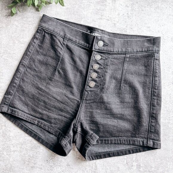 Express Black Exposed Button Fly High Rise Shortie Shorts Size 2 - Picture 1 of 5